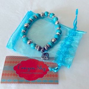Canyon sky bracelet genuine turquoise‎ with silver tone and rhinestone details